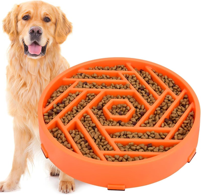 tobyto Slow Feeder Dog Bowls Large Medium Breed,Anti-Choking Slow Eating Dog Food Bowl,Non Slip Pet Slower Food Feeding Bowls Large Puzzle Slow Feeder Bloat Stop Maze Dog Dishes,Orange - Image 1